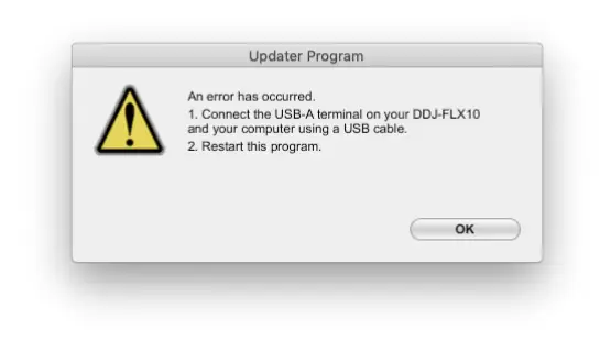 Cómo actualizar el firmware del Pioneer DJ DDJ-FLX10 paso a paso 6 Pioneer DJ - Error en la actualización
