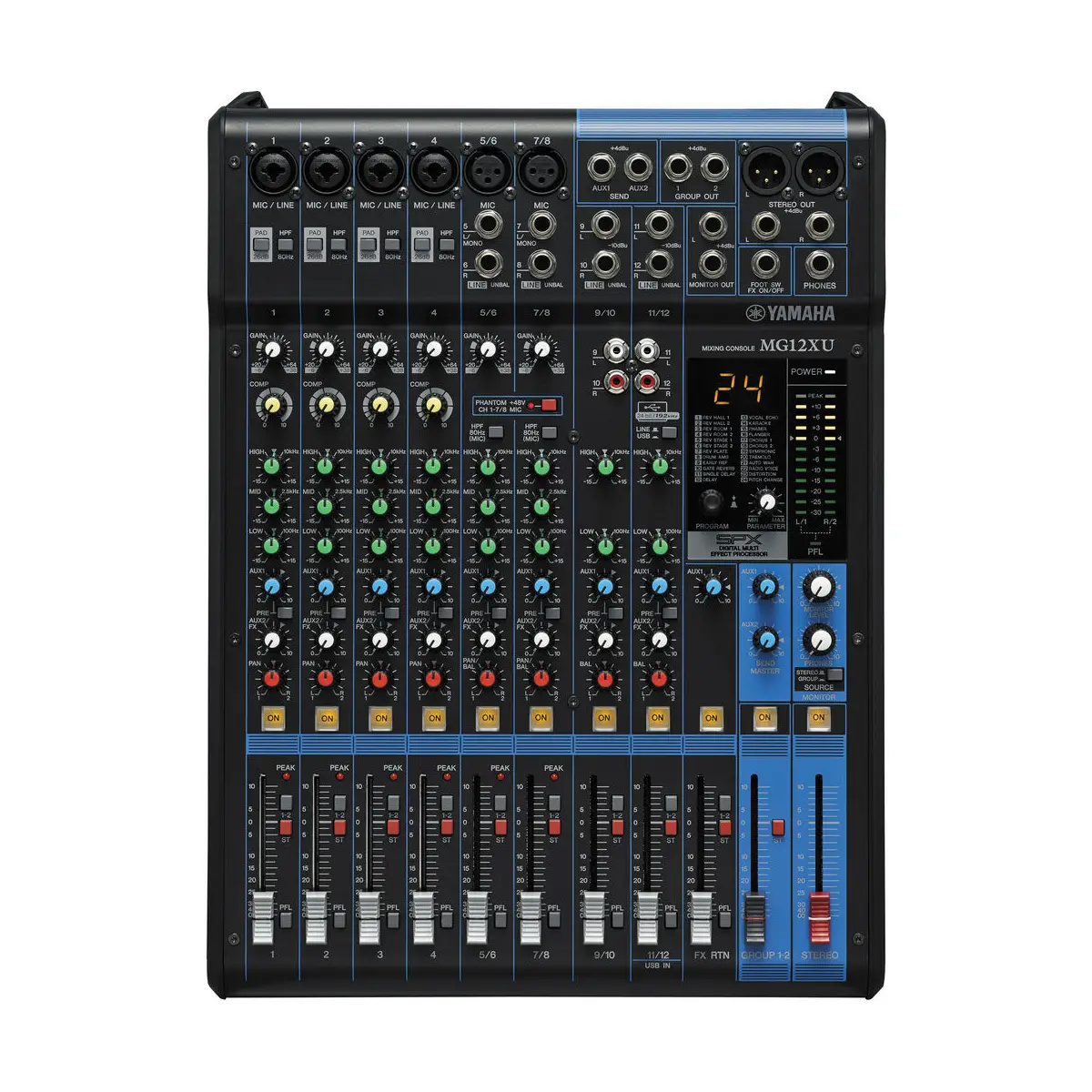 Yamaha MG12XU Mezcladora de 12 canales con efectos e interfaz USB 2x2 Yamaha MG12XU Mezcladora de 12 canales con efectos e interfaz USB 2x2
