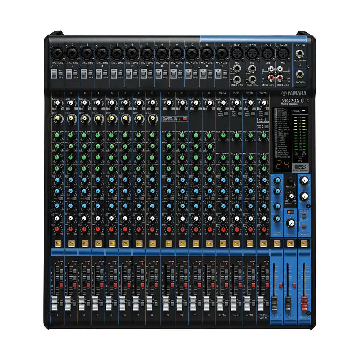 Yamaha MG20XU Mezcladora de 20 canales con efectos e interfaz USB 2X2 Yamaha MG20XU Mezcladora de 20 canales con efectos e interfaz USB 2X2